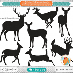 Deer Clip Art Silhouettes & Outlines, Buck and Doe Party, Christmas ...