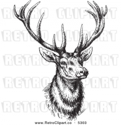 Vector Clipart of a Black and White Retro Buck Deer | Moose ...