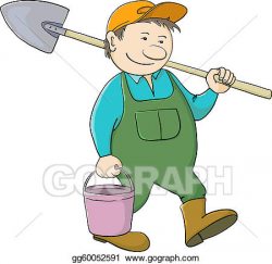 Vector Art - Man gardener with bucket and shovel. Clipart Drawing ...