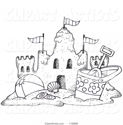 Black And White Beach Bucket And Ball By A Sand Castle Clipart by ...