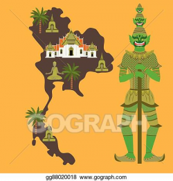 Vector Stock - Map with thailand symbol, marble temple ...