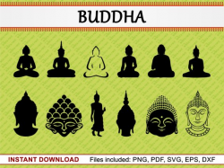 Buddha Silhouettes Set of 12 Commercial Use Cliparts