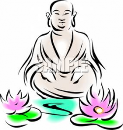 Clipart Image: A Statue of Buddha with Lotus Flowers