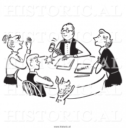 Clipart of a Happy Family Discussing Budget - Black and White ...