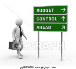 Clipart - 3d businessman budget control ahead roadsign. Stock ...