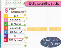 Daily spending stickers Printable. Expense log budget plan