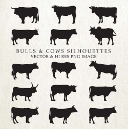 Buffalo Cow & Bull Silhouette Clipart Clip Art PNG EPS AI