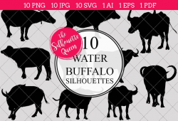 Water Buffalo Silhouettes Clipart Clip Art (AI, EPS, SVGs, JPGs ...
