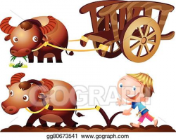 Vector Stock - Farmer buffalo cart farm. Stock Clip Art gg80673541 ...