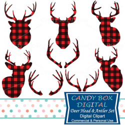 Deer Head and Antler Clipart Red Buffalo Check Plaid Deer