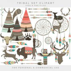 Tribal clipart - teepee feathers clip art ethnic deer dreamcatcher ...