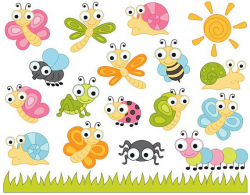 Cute Bugs Clip Art, Insects Clipart, Ladybug, Snail, Dragonfly, Fly ...