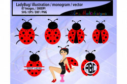 Cute Lady bug clipart / ladybug silhoue | Design Bundles