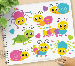 Crawling Bugs Clipart, cute, insects, spider, cricket, grasshopper ...