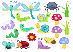 Bugs clipart, Happy Bugs - Clipart Coloring, Clipart Set Stamp from ...