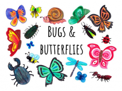 Bugs and Butterflies Clip Art, hand drawn clipart, hand drawn ...