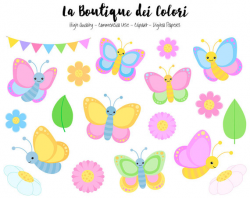 Pastel Butterfly Clipart Cute Graphics PNG Spring Bugs
