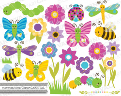Instant Download Digital clip art bugs flowers insects cute ...