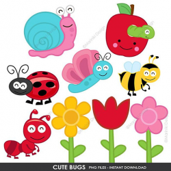 Cute Bugs Clip Art, Bugs Clipart, Bumble Bee Insects Flowers Spring ...