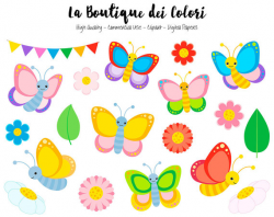 Colorful Butterfly Clipart Cute Graphics PNG Spring Bugs