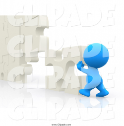 Clip Art of a 3d Blue Person Building a Puzzle Wall by Andresr - #520