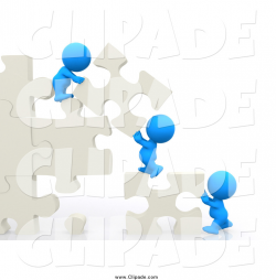 Clip Art of a 3d Blue People Building a Puzzle Wall by Andresr - #532