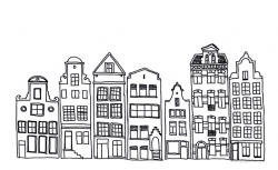 Drawings of buildings in a row :: simple black and white line ...