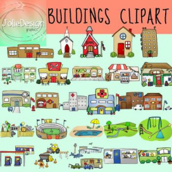 Buildings Clipart Bundle - Color & Line Art 54 piece set by JolieDesign