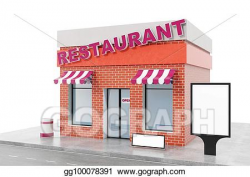 Drawing - Restaurant store with copy space board isolated on white ...