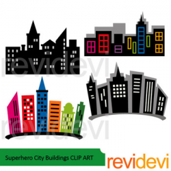 Superhero city buildings clip art