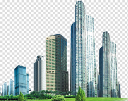 High-rise buildings near green grass illustration, Building ...