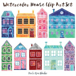 Watercolor House Clip Art Set by Paula Kim Studio | TpT