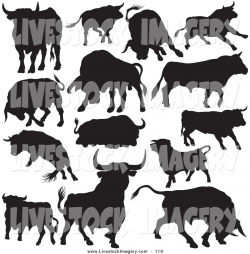 Clip Art of a Digital Collage of Black and White Bull Silhouette on ...