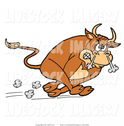 Clip Art of a Raging Brown Charging Bull Running with Smoke Coming ...