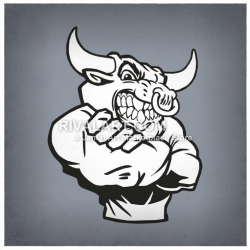 Bulls Mascot With Arms Crossed Mean Nose Ring Graphic Black White