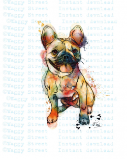 French bulldog art. Dog art clipart printable art. Digital pen ink ...