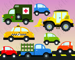 Cars Digital Clipart - Bulldozer, Military Ambulance, Taxi, Farm ...