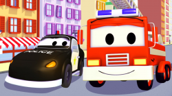The Car Patrol: fire truck and police car with bulldozer, train ...