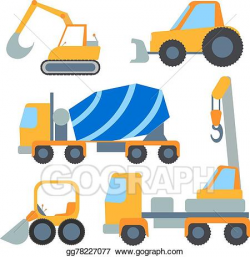 Vector Illustration - Set flet cars, tractor carrier, concrete mixer ...