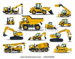 Big set of construction equipment. Special machines for the ...