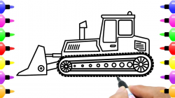 How to Draw Bulldozer for Kids | Truck Coloring Page with Colored Marker