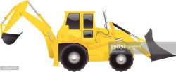 A yellow, vector, industrial backhoe loader / excavator / bulldozer ...