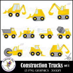 Construction Trucks graphics set 1 YELLOW - with 11 PNG files dump ...