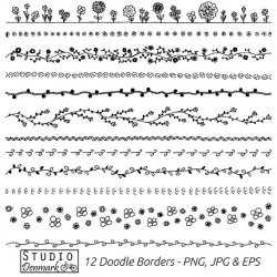Floral Doodle Borders Clipart Set - Commercial Use - 12 Flower ...