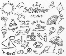 BIG SET of Doodle Summer cliparts, Hand drawn vacation clipart ...