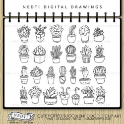 DIGITAL CLIPART Succulent Plant Cactus Doodle Handdrawn. PNG Hand ...