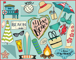 Beach Clipart, planner stickers, beach clip art, summer clipart ...