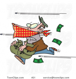 Cartoon Bank Robber Running with Money, Bullets Being Shot at Him ...