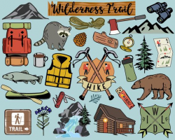 Hiking Clipart, camping clipart, hiking clip art, bullet journal stickers,  camping clip art, wilderness clip art, scrapbook stickers,