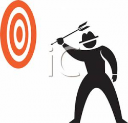 A Colorful Cartoon of a Man with an Arrow Pointing At a Bullseye ...